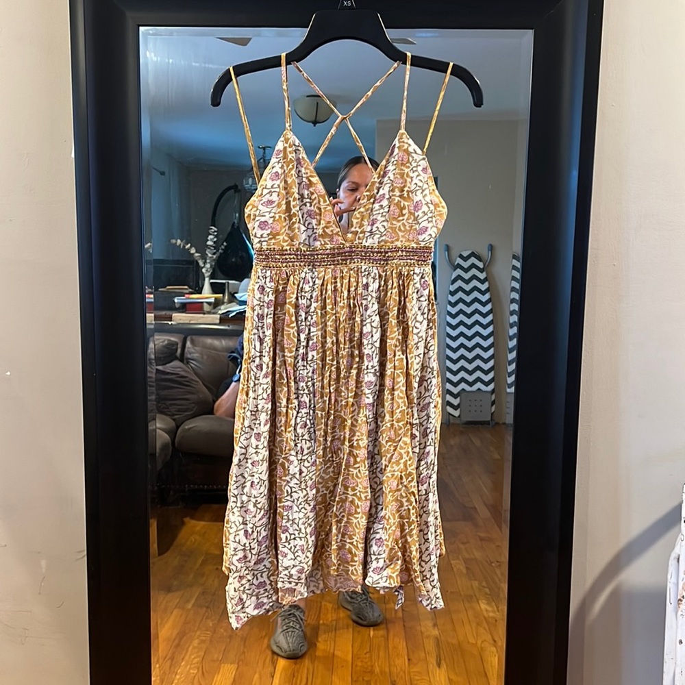 Beautiful border print dress with beaded waist trim